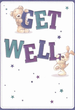 A sense of comfort and joy radiates from this get well card, its cheerful scene intimately tied to Aldgate's friendly atmosphere. The artwork draws you in with a soft, tender teddy clinging atop the word 'GET' and a spirited puppy nestled below the 'WELL,' their rounded forms and bright expressions offering encouragement and hope amidst recovery. The card's colour palette-striking purples and teal blues-brings vibrancy without overwhelming the senses, much like a well-composed bouquet arranged for a friend recuperating in Aldgate or Spitalfields. Playful star motifs drift across a crisp, white background, bringing an extra sparkle and suggesting the possibility that wishes can indeed come true in our bustling city. As an Aldgate florist, it's easy to see the parallel between these illustrations and the thoughtful care that goes into every fresh delivery, whether to a home near Petticoat Lane or a hospital on Whitechapel Road. The tactile rendering of fur and lettering turns a paper card into an act of kindness and comfort-a visual embrace for anyone in need of encouragement.