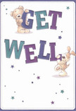 Bright, kind, and filled with gentle playfulness, this get well card captures the uplifting energy of Aldgate's local spirit. At its center, a teddy bear and an enthusiastic puppy leap cheerfully from the illustrated scene, each playfully holding and balancing the bold, colourful 'Get Well' letters. The indigo and teal tones of the typography stand proud against a background of soft, creamy white, evoking the light and clarity that fill Aldgate's market mornings. Dancing between the characters are scattered stars in varied purples and blues, tiny messengers of hope and renewal. The lovingly rendered fur-fluffy for the bear, velvety on the puppy-invites you to imagine their embrace, echoing the comfort received from a bouquet delivered with care by Aldgate Flowers. This card is more than just a greeting; it's a gentle nudge toward healing, an illustrated promise of kindness and support that resonates throughout Aldgate's close-knit community.